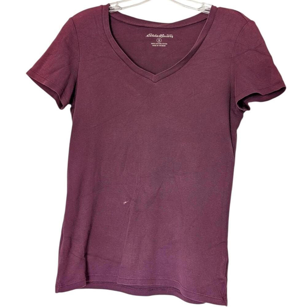 Eddie Bauer‎ Shirt Womens Small Purple V Neck Short Sleeve Casual T-Shirt Tee